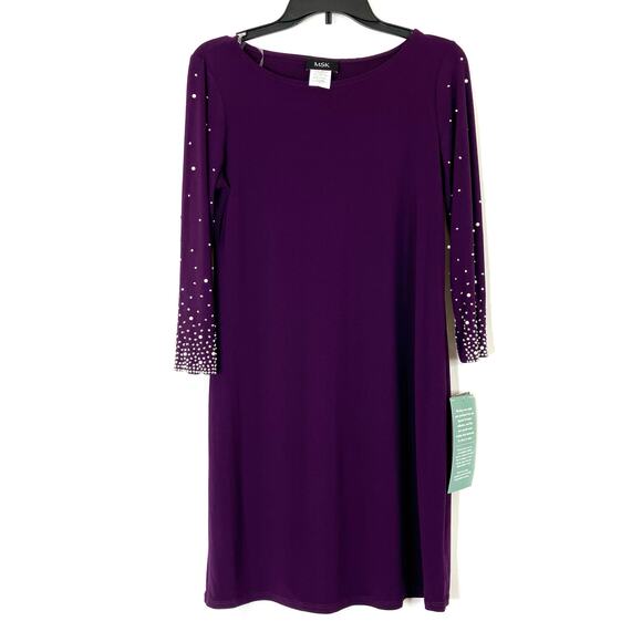 MSK | Plumstone Dress 3/4 Sleeve Rhinestone Detail Purple Polyester Spandex - Picture 1 of 8